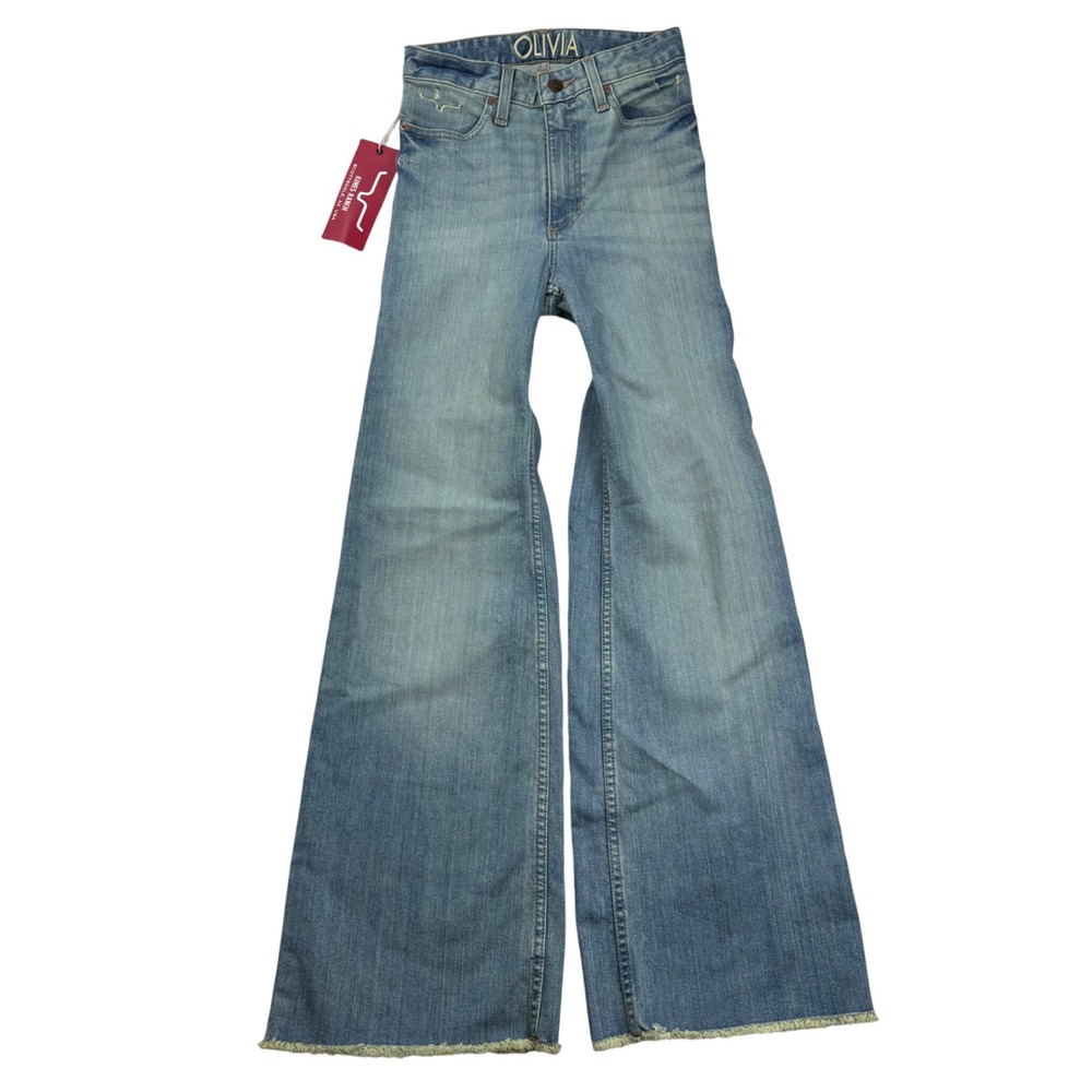 Kimes Ranch Olivia High Rise Wide Flare Leg Jeans Light Wash Blue 000/30 NWT